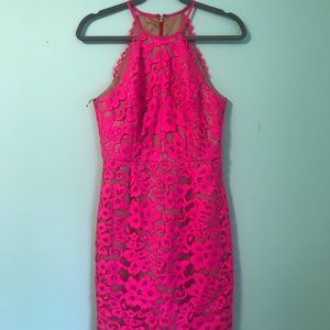 TRINA TURK - Hot Pink Lace Sleeveless Dress